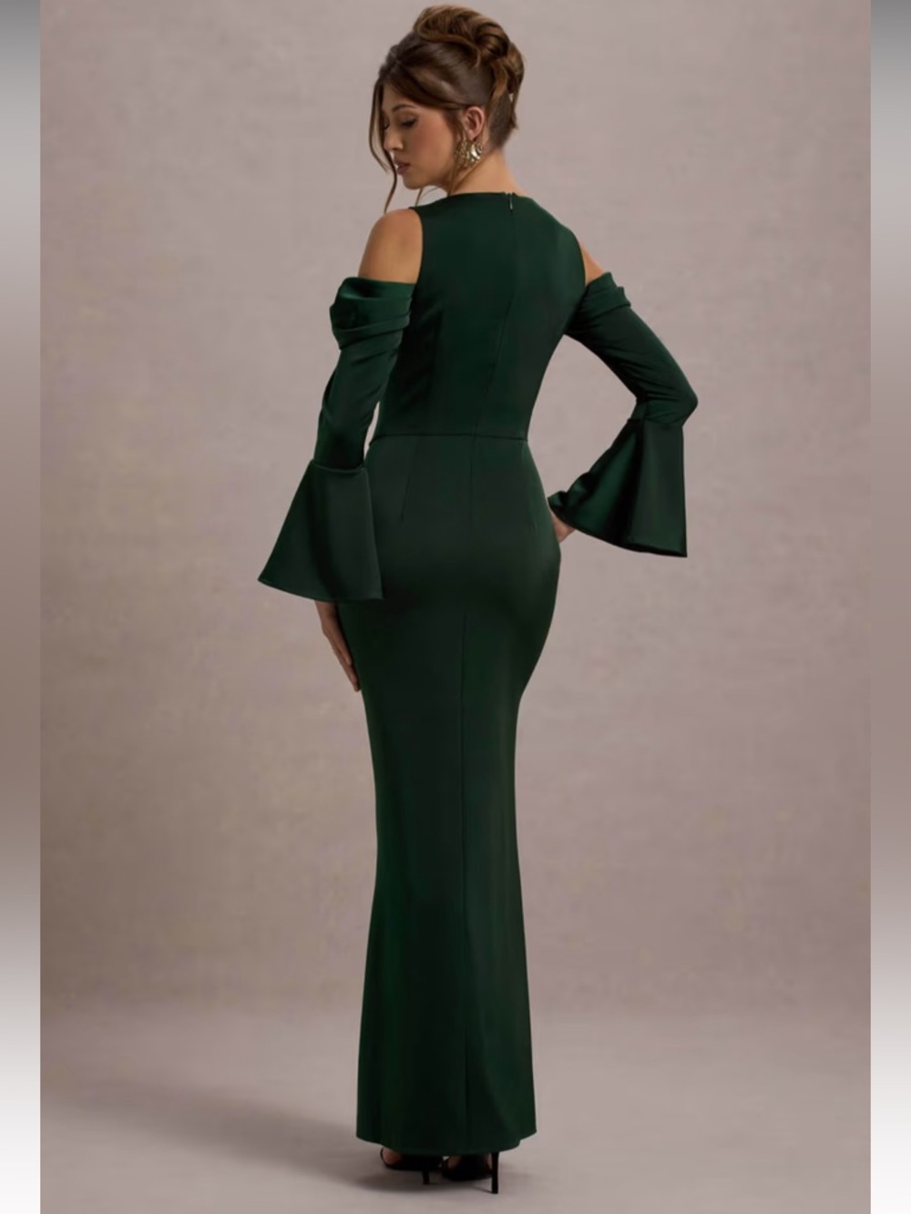 Club L London Heartthrob Green Satin Draped Bardot Maxi Dress Size UK 8/ US 4 - Picture 2 of 6